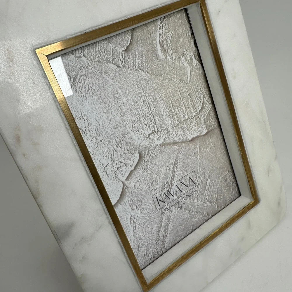 White Marble Brass 5x7 Picture Frame Modern Luxe Tabletop Kavana Decor Regency